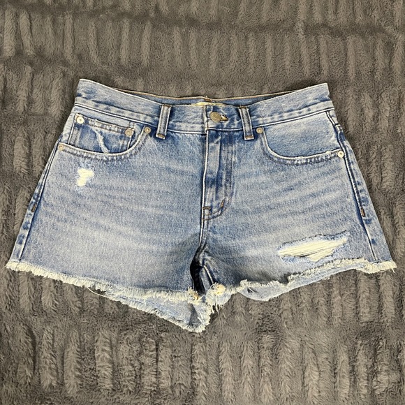 Madewell Pants - Madewell The Low Rise Boyfriend Short Denim Distressed Frayed Hem Size 24